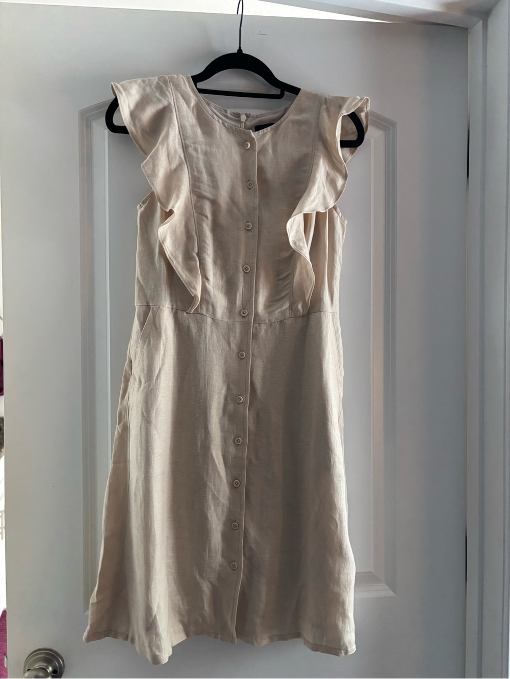 J. Crew Cream Ruffle-Sleeve Button-Front Mini Dress